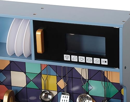 Miniatura 6 de Juego de juguetes de cocina de madera con luz, juego de cocina de juguete de simulación para niños, horno de juguete para fregadero con microondas,