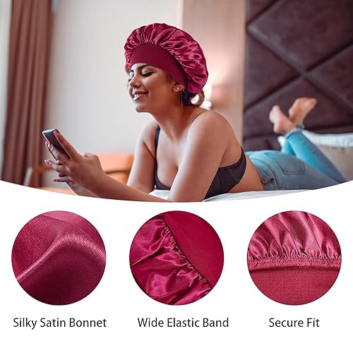 Miniatura 4 de 4 gorros de satén de seda para dormir, banda ancha elástica para el cabello de seda para dormir, mujeres negras, hombres, gorros de seda para