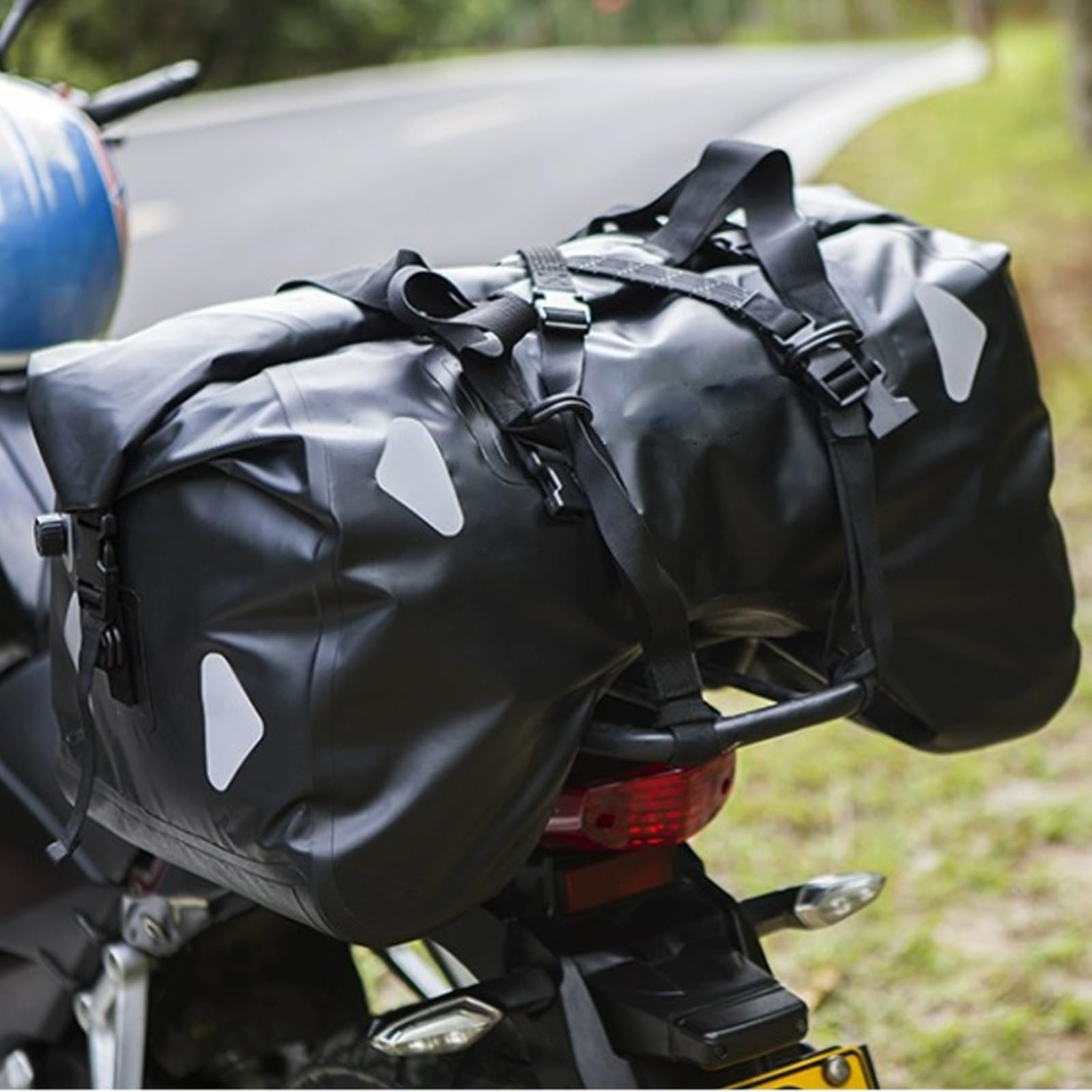 Motorrad Hecktasche Saddlebag Multifunktionale Gepäcktasche wasserdichte Motorrad-Rücksitztasche PVC-Motorrad-Trockenbeutel Geeignet Für Motorradfahren, Bootfahren Und Angeln(Black,50L)