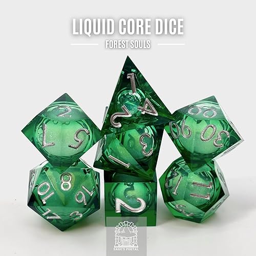 Miniatura 8 de Sage's Portal Souls Liquid Core - Juego de 7 dados poliédricos DND de resina de borde afilado para Dungeons and Dragons, RPG de mesa TTRPG (Forest