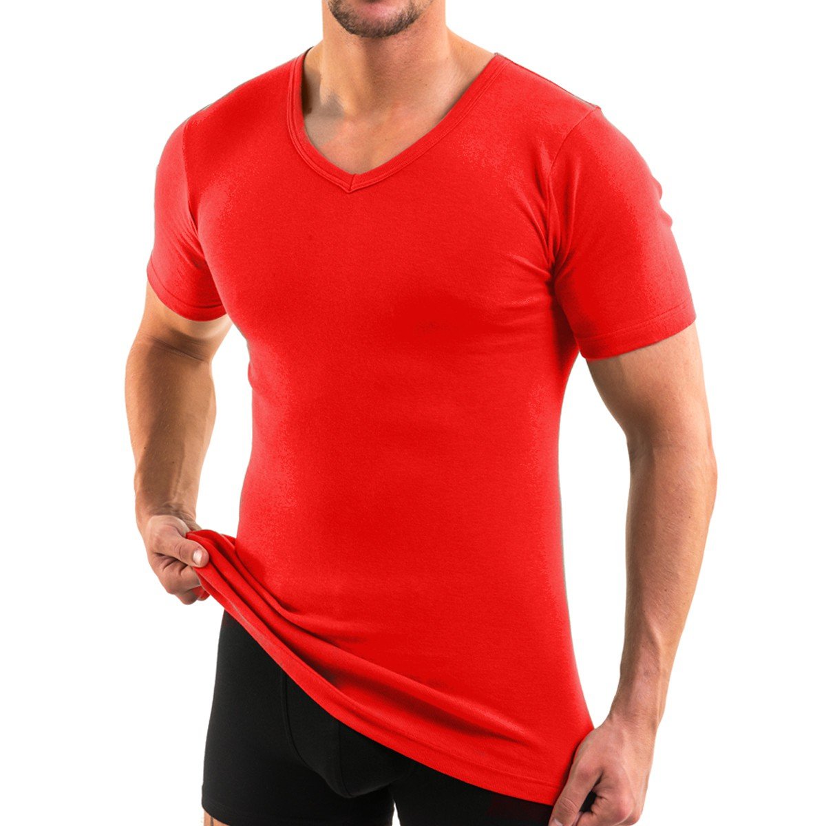 HERMO 4880 Lot de 3 Business Shirt Homme à Manche Courte avec col V, Maillot de Corps Demi-Manche en 100% Coton Biologique