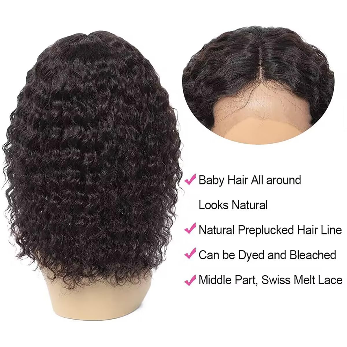13x4x1 Lace front Wig 14inch Deep Curly Human Hair Wigs for Black Women 100% Real Human Hair Glueless Wig with T-Part Lace - Image 3