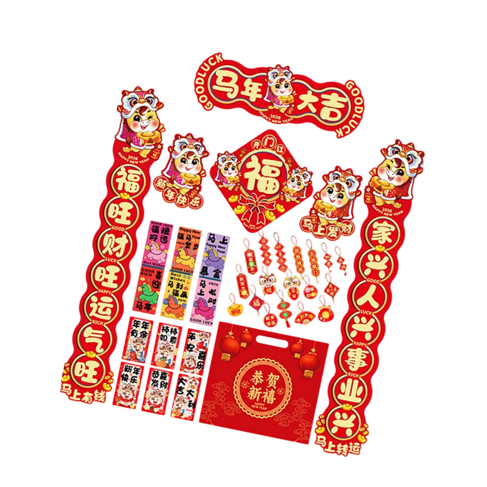 Tfaoys Good Luck In The Yea Prosperous 2026 Horse Year Spring Festival Door Decors Set With Couplets And Lucky Characters For Holiday Ambiances Red Couplets For Prosperity