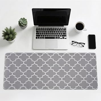 Large Mouse Pad, 31.5 x 15.7in Desk Mat for Keyboard with Anti-Slip Rubber Base Smooth Surface, Moroccan Check Gaming Mousepad XL Mouse Pad for Desktop Office Home Grey