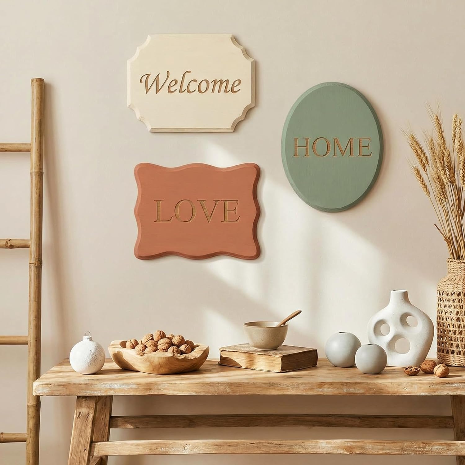 Yinkin 12 Pcs Blank Wooden Signs for Crafts Unfinished Wood Plaques for DIY Projects Hanging Signs, 6 Styles for Weddings Home Decor and Door Wall Art Activities Decoration