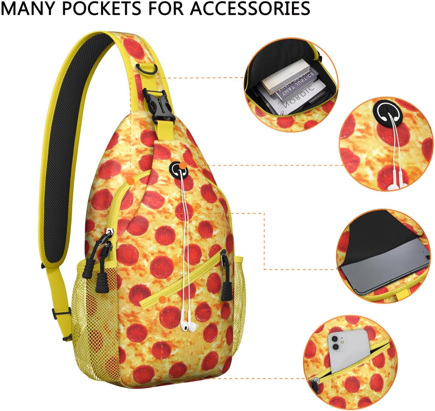 Pizza Printed Sling Bag for Women Men Small Crossbody Sling Backpack Travel Hiking Daypack Pizza Chest Shoulder Bag - Image 6