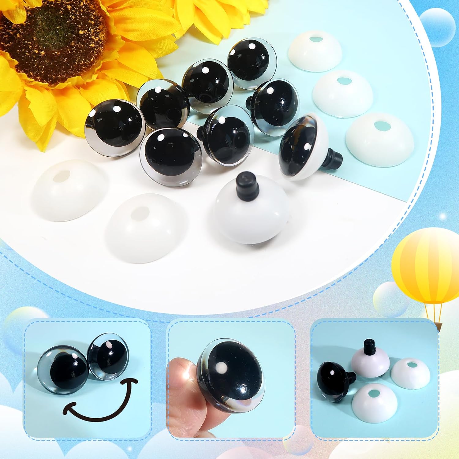 TOAOB 16pcs 25mm Clear Safety Eyes for Crochet with 16pcs Washers Large Oval Craft Crochet Plastic Doll Eyes for Stuffed Animals Amigurumis Crocheting Dolls Making
