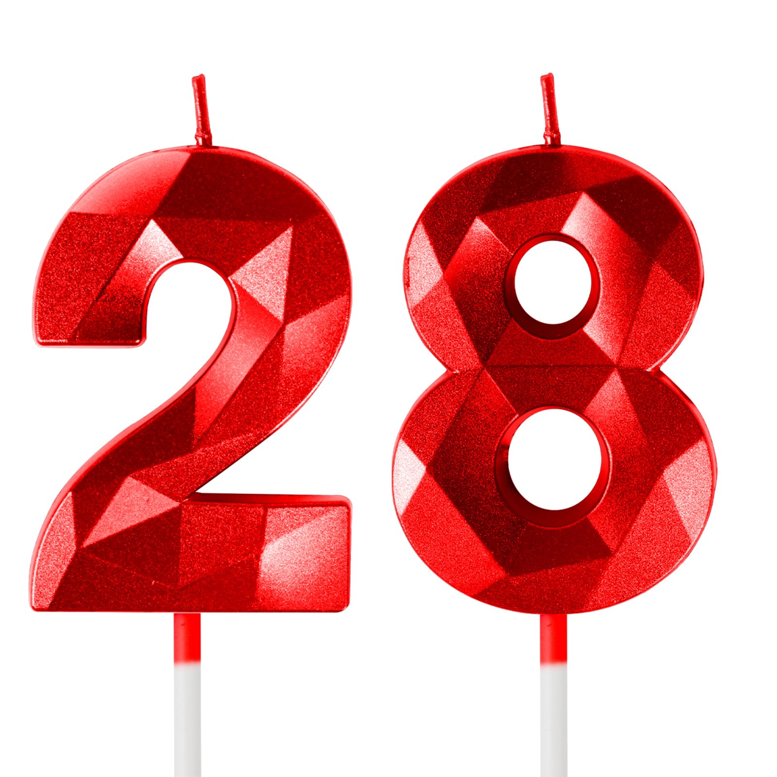 28th Birthday Candles,Number 28 Candles,Red Happy Birthday Candle for Cake,3D Design Cake Topper Decorations for Women Men Birthday Party Wedding