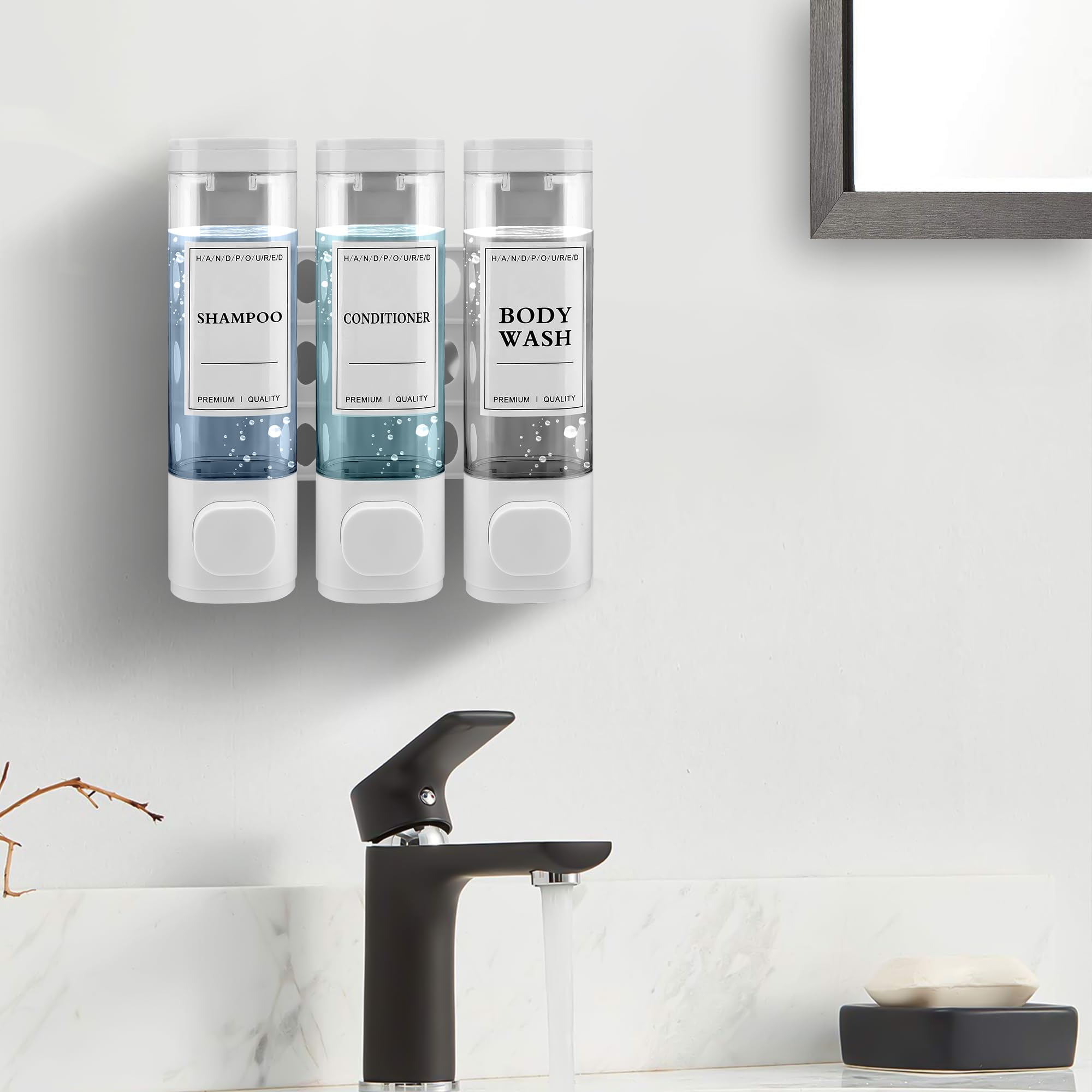 Dispensador de jabón para Montaje en Pared, dispensador de jabón líquido, dispensador de jabón de Mano, Gel de Ducha, detergente para Hotel, hogar (Blanco)