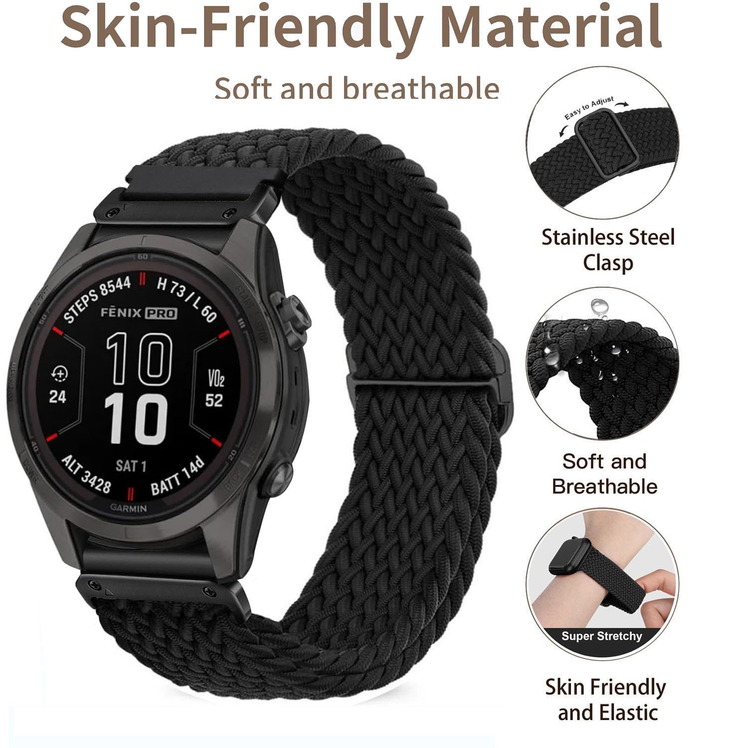 TUCOMO Nylon Braided Bracelet Compatible with Garmin Fenix 7S / Fenix 6S / Descent Mk2S - Image 4