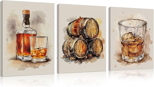 DSHFG Juego de 3 lienzos enmarcados para decoración de pared con diseño de carrito de bar vintage, arte retro para pared, decoración de pared para