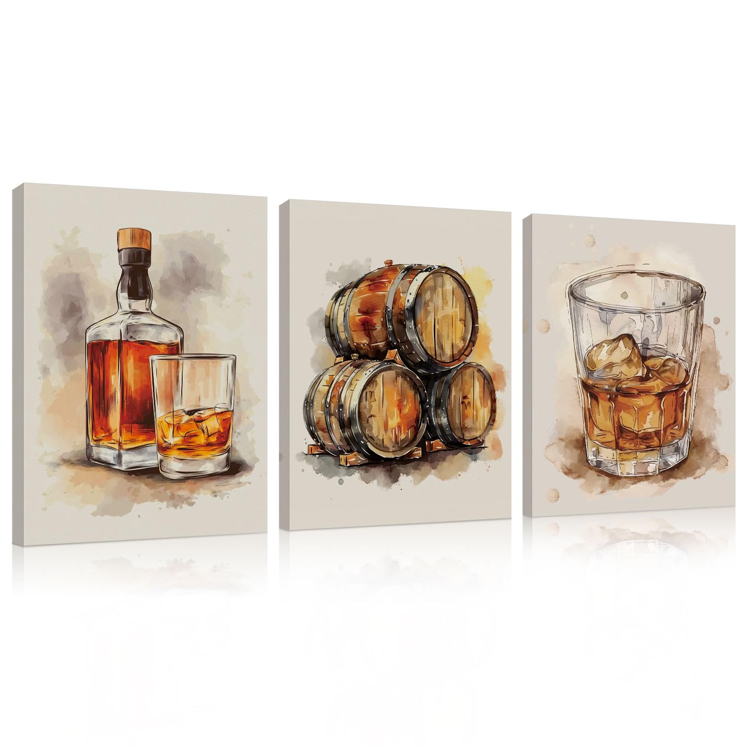 DSHFG Vintage Bar Cart Decor Wall Decor, Retro Whisky Wall Art Canvas Framed Set of 3, Bar Art Wall Decor for Home Lounge Bar Club Kitchen Dining Room