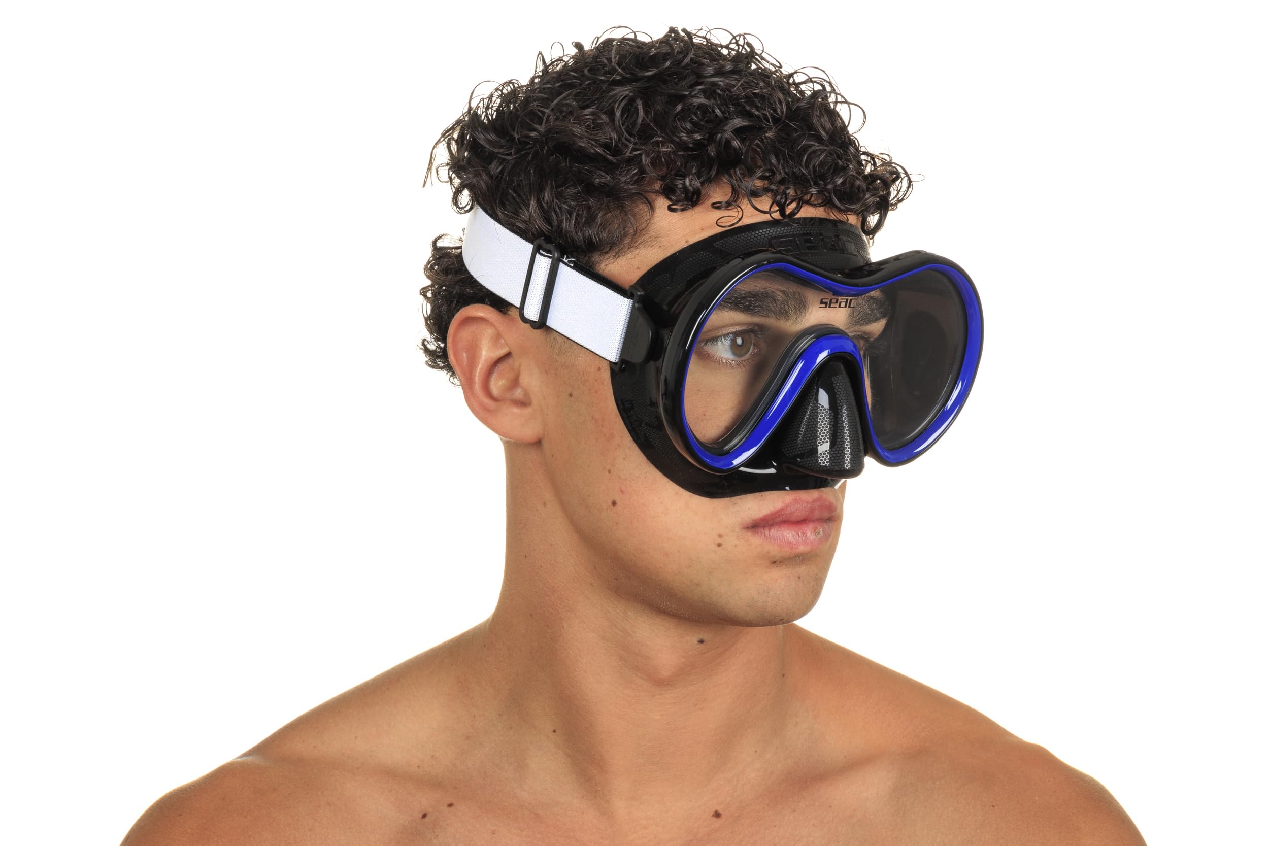 SEAC Sunrise máscara de Buceo y Snorkel de una Sola Cara de Vidrio Templado con Hebilla 3D, con Casco de Tela o Silicona, Unisex Adulto