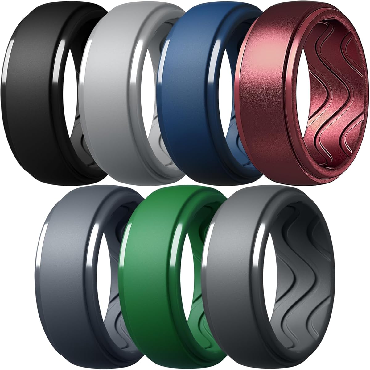 Egnaro Men's Silicone Rings 10mm Wide 2.5mm Thick, Rubber Wedding Bands with Inner Arc Ergonomic Breathable Design, 1/4/5/7 Variety Multipack