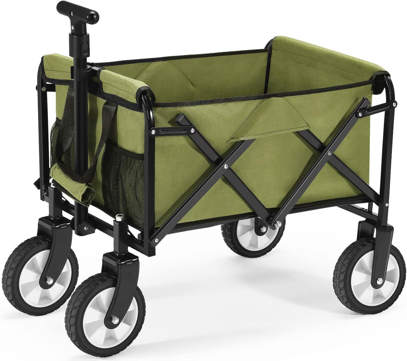 PA Collapsible Folding Wagon Foldable Outdoor Beach Shopping Garden Cart with Wheels Push Or Pull Grey Regular Size