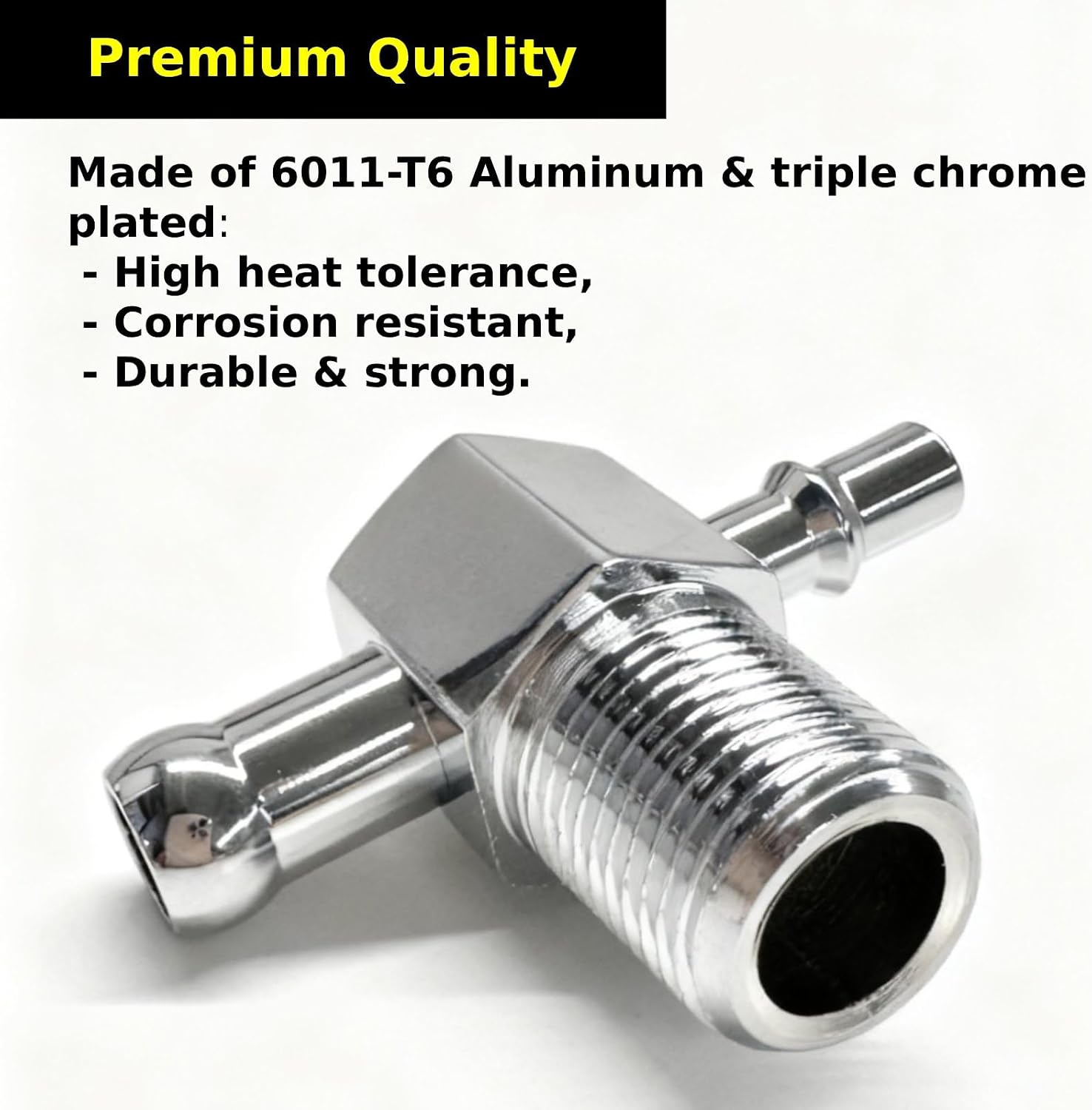 Upgraded Chrome Aluminum 90° Intake Manifold Vacuum Tee Fitting with 3/8" NPT, 1/4" & 3/8" Nipple Hose Barb, Universal for SBC BBC GMC Cadillac Pontiac Buick Ford