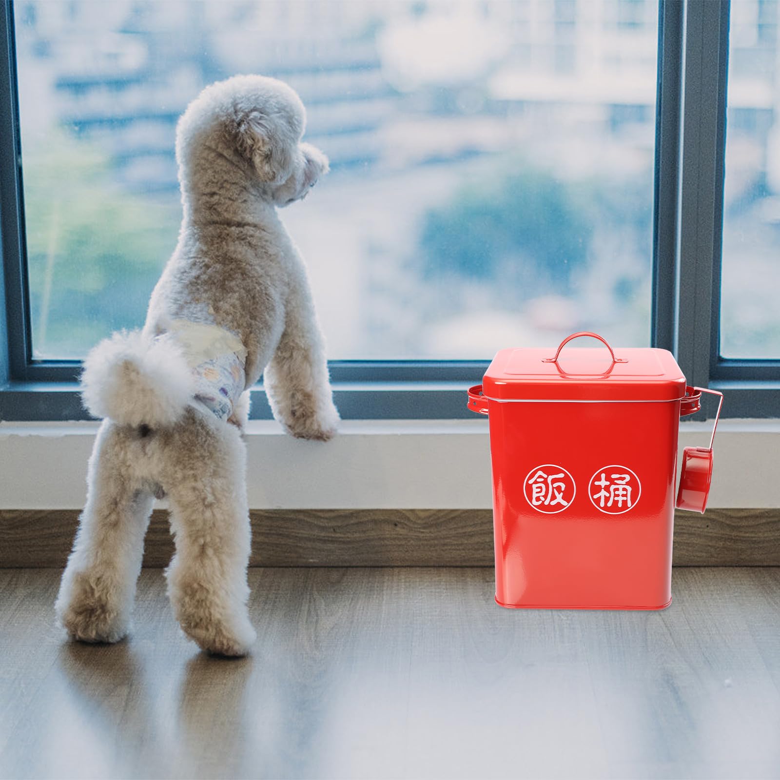 Secchio per Cibo per Animali Domestici Rosso, Grande Capacità, Acciaio | Grains e Dog Food, Uso Domestico, Include Spoons, Facile da Pulire