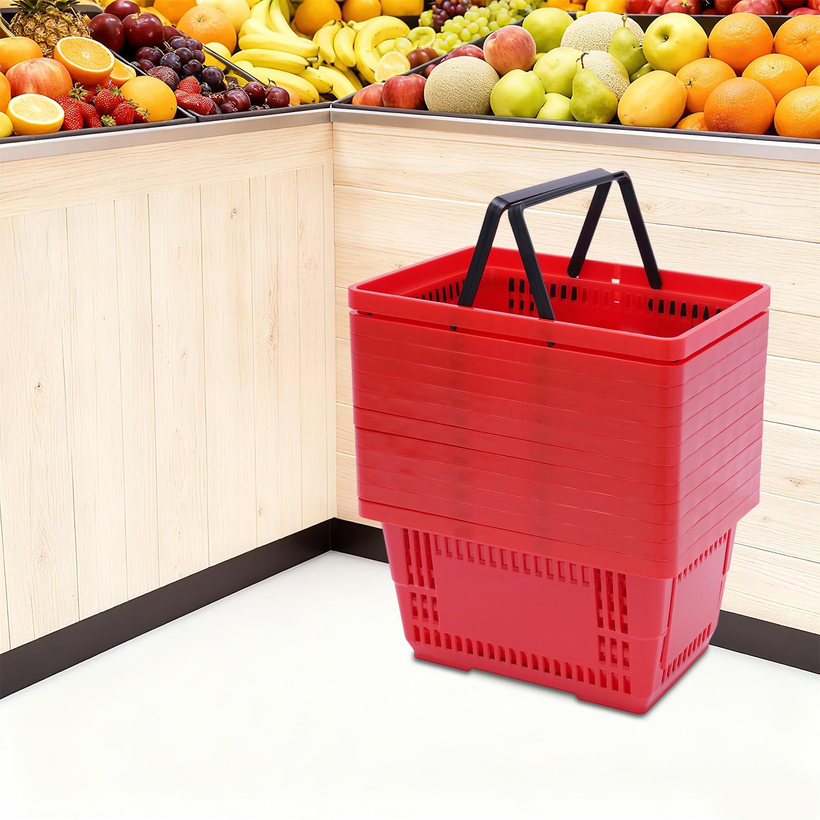 Stapelbarer Kunststoff Einkaufskorb 12er-Pack 18L Rot | Tragekorb stabil, Shopping Basket mit Griffen, Belastbar 10kg, für Supermarkt Einzelhandel
