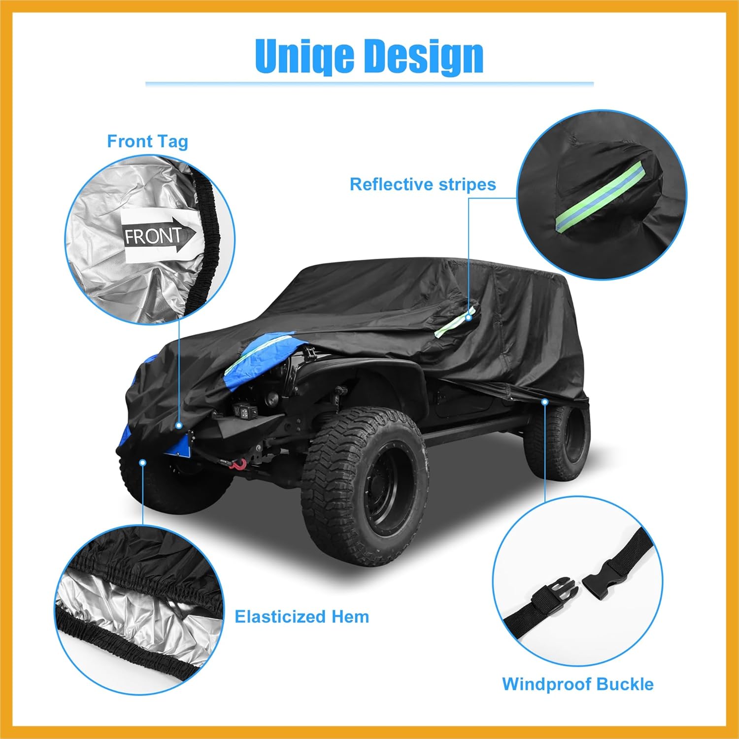 for Jeep Wrangler Cover 4 Door Waterproof SUV Car Covers for Jeep Wrangler Unlimited Sport/Sahara/Rubicon JK JL TJ YJ All Weather Protection Outdoor Black Blue Replacement