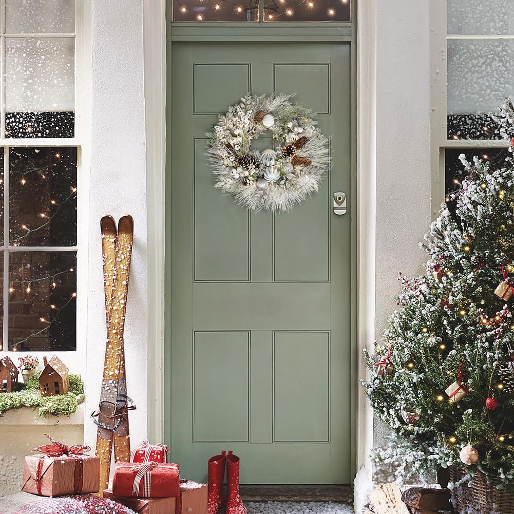 Ø61cm Weihnachtskranz Künstlicher Kranz mit Dekorative Weihnachtskugeln, Tannenzapfen, Beeren für Haustür, Hauswandbehang oder Weihnachtsdekoration, Winterschmuck Winterschmuck