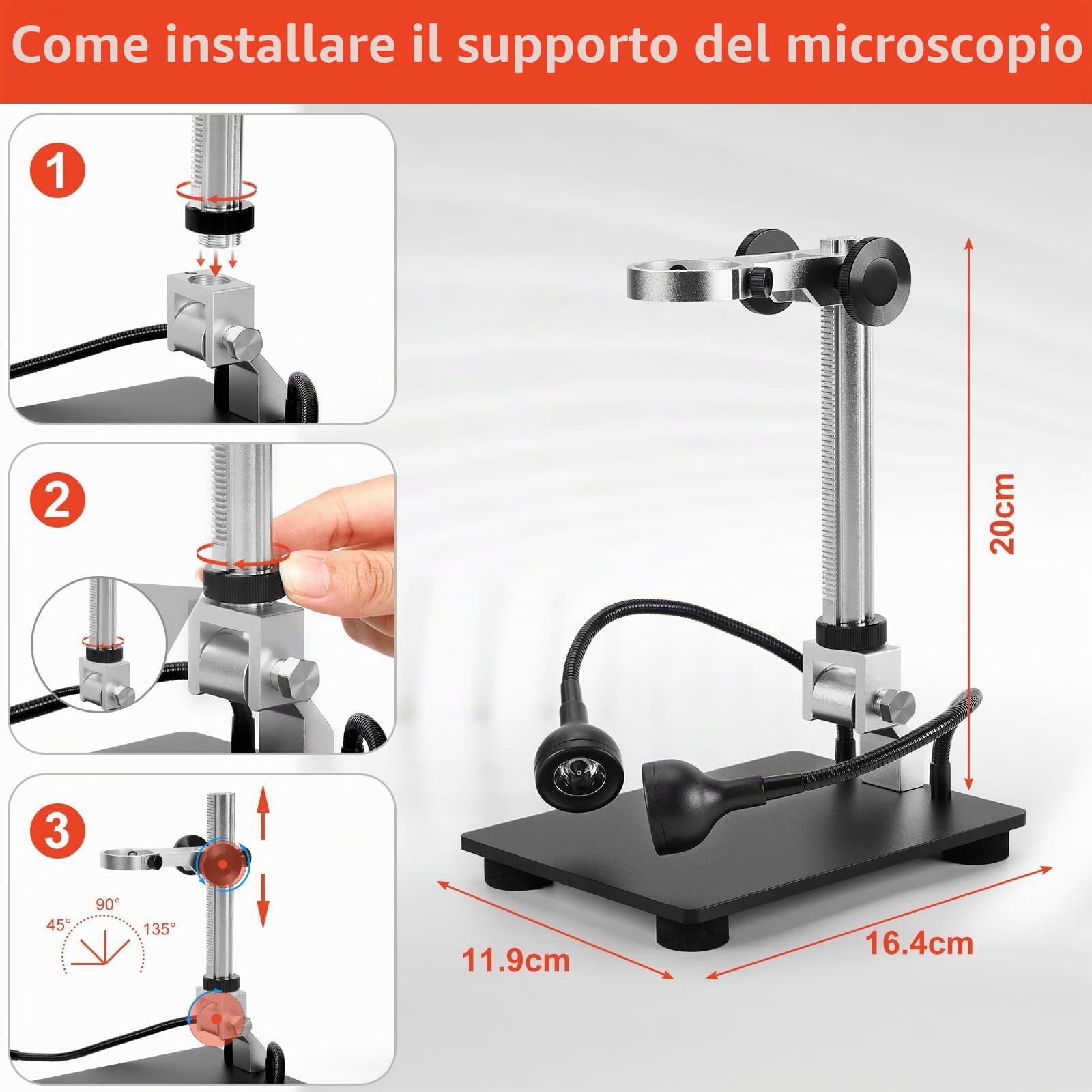 WADEO Microscopio Digitale Professionale, [7" Schermo LED] [1200X] Microscopio per Saldatura con 2 Lampade Regolabili, Scheda 32GB, Uscita HDMI per TV, PC, Windows, Mac (7" - 1200X - HDMI + USB)