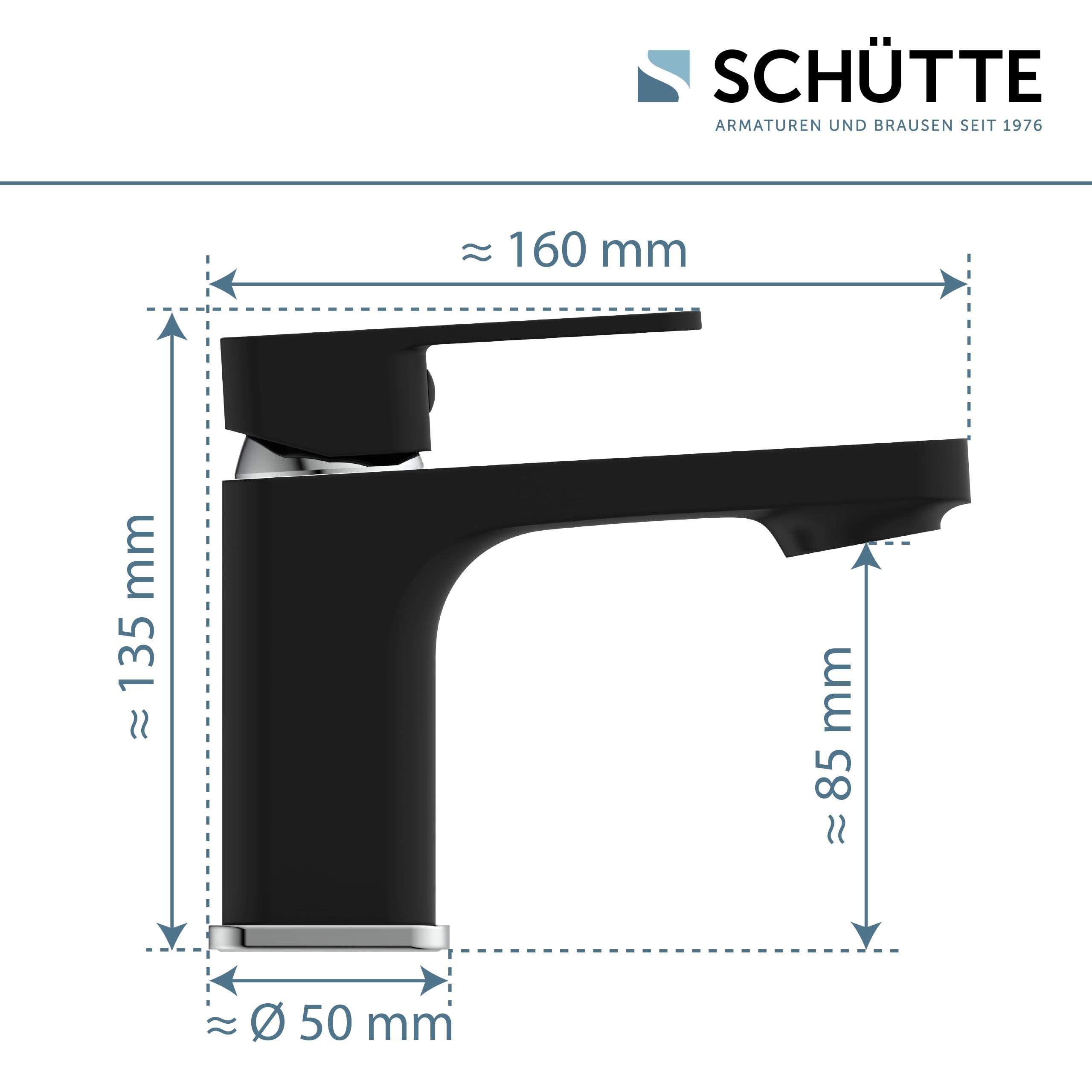SCHÜTTE 43106 MADAGASKAR Waschtischarmatur mit Ablaufgarnitur, Mischbatterie mit Pop-Up Ventil, Badarmatur Waschbecken, Einhebelmischer Badezimmer, Wasserhahn Bad, Schwarz Chrom
