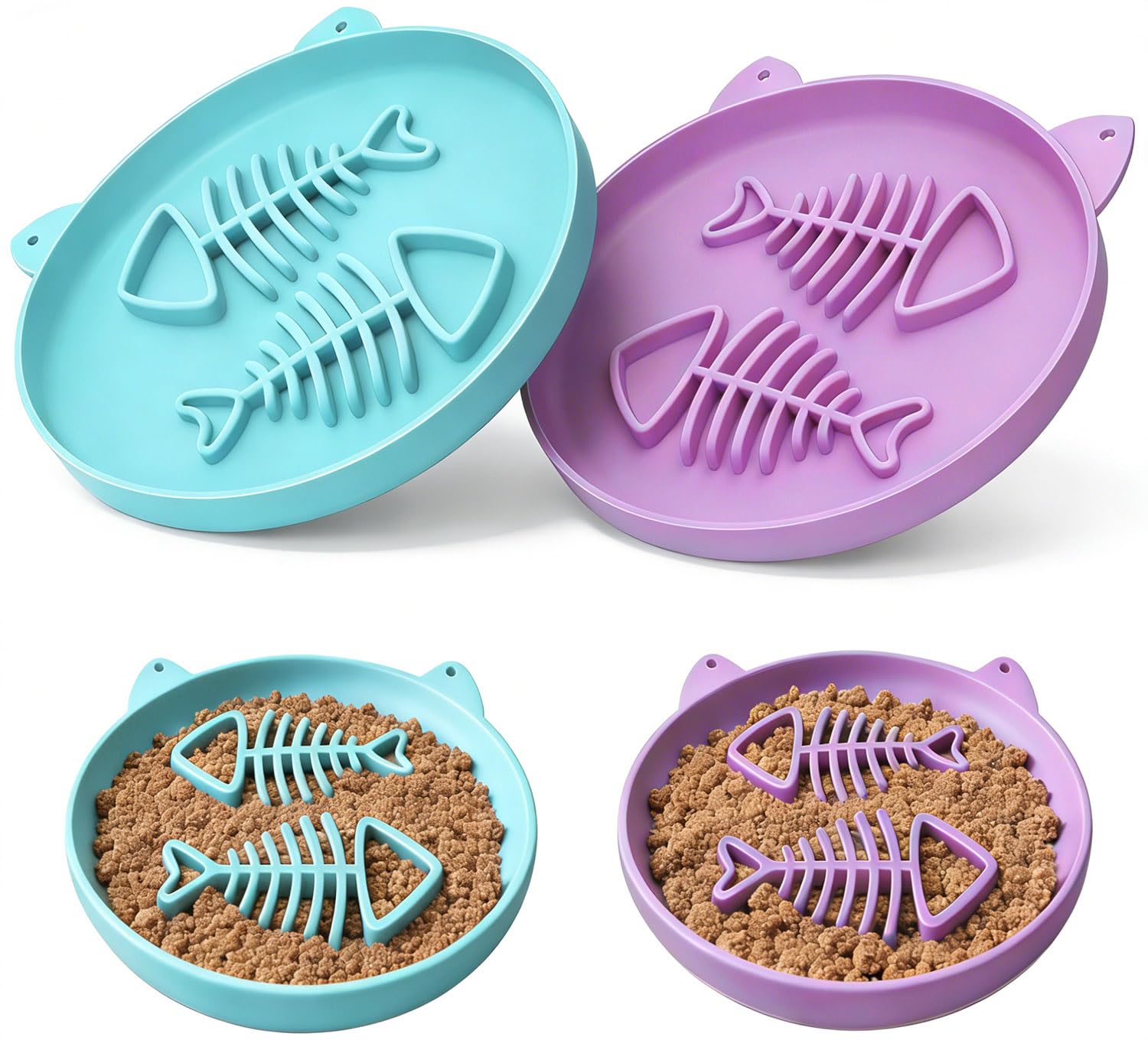 Zonopy Slow Feeder Cat Bowl, 2 PCS Silicone Bowl, Cat Slow Feeder, Ideal for Dry and Wet Food, Easy to Clean, Interactive Puzzle Toy for Pets Food Training, Keeps Cats Busy, 6.69" W*0.65" H