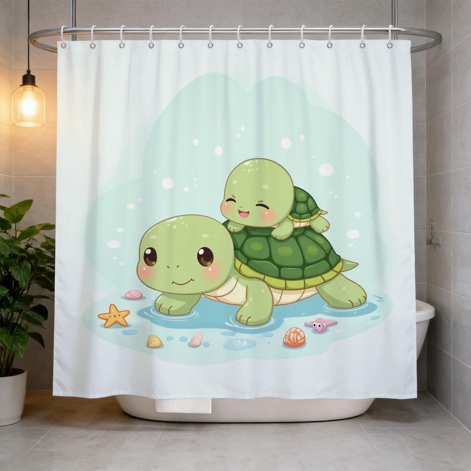 Hongduo 3D Turtle Children Shower Curtain for Stalls Bathtubs Cartoon Bathroom Decor Shower Curtain Set Polyester Fabric Waterproof 200x200cm/79X79 Inch with Hooks