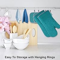 Vista 4 de KEGOUU Juego de 6 manoplas para horno y soportes para ollas, guantes para horno de cocina, resistentes al calor, 500 grados, extra largos