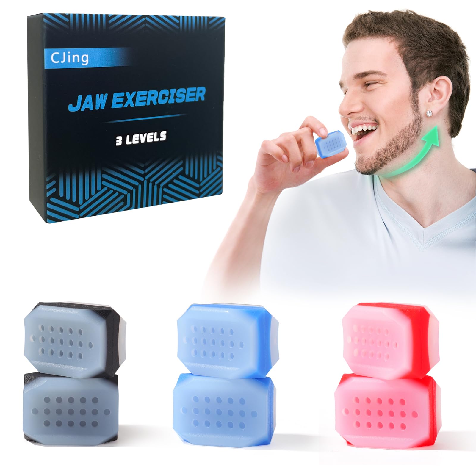 CJing Jawline Exerciser for Men & Women – Silicone Jaw Exerciser Tablets – Powerful Jaw Trainer for Beginner, Intermediate & Advanced Users