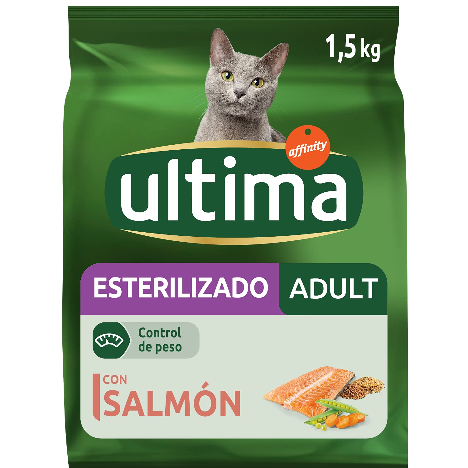 Ultima Comida Húmeda para Gatos con Buey y Atún, 12 x (4 x 85 gr), 4080g & Pienso para Gatos Esterilizados Adultos con Salmón 4 x 1.5 kg