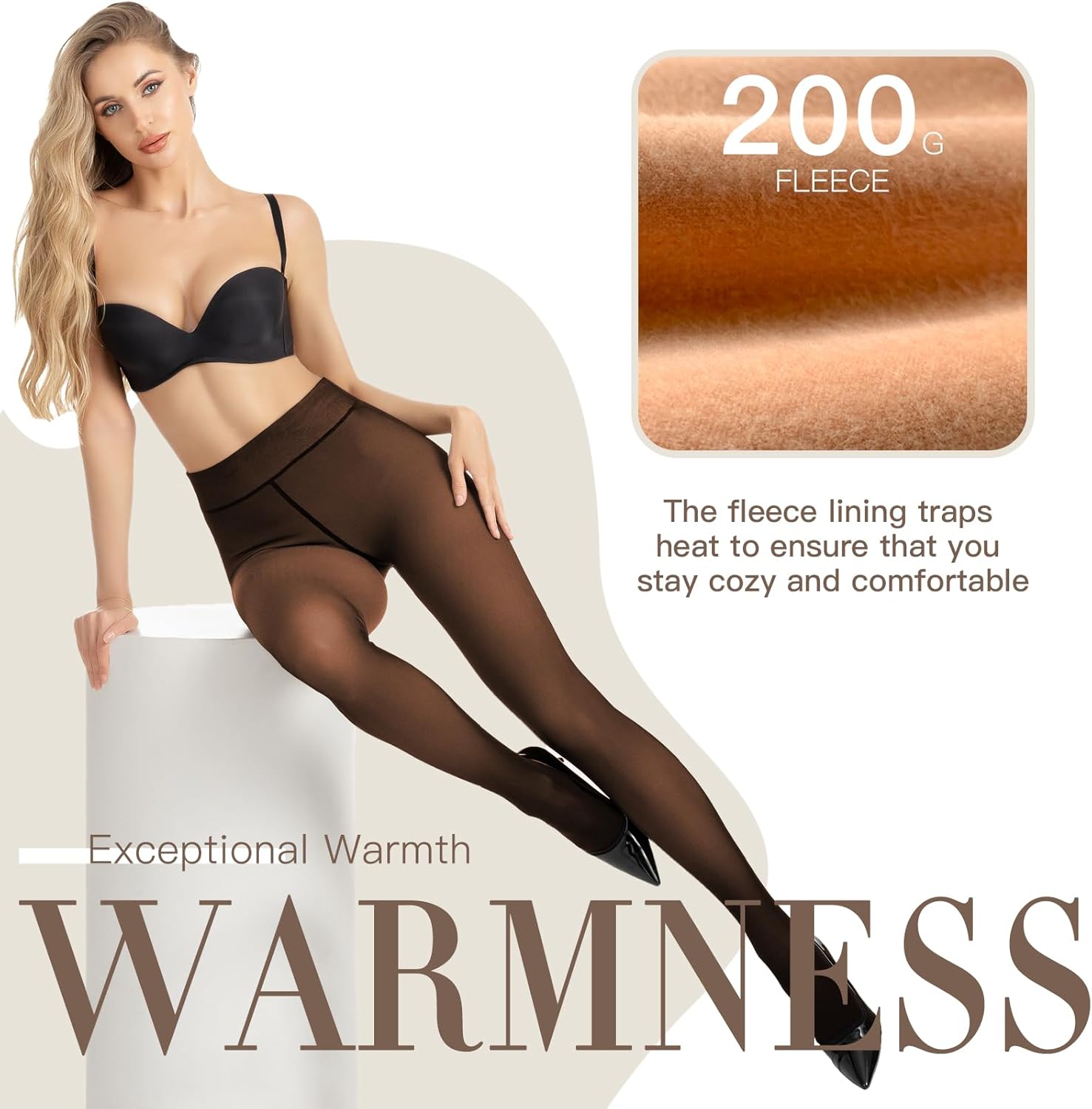 Fleece Lined Tights Fake Translucent Pantyhose for Women Thermal Warm Leggings - Image 2