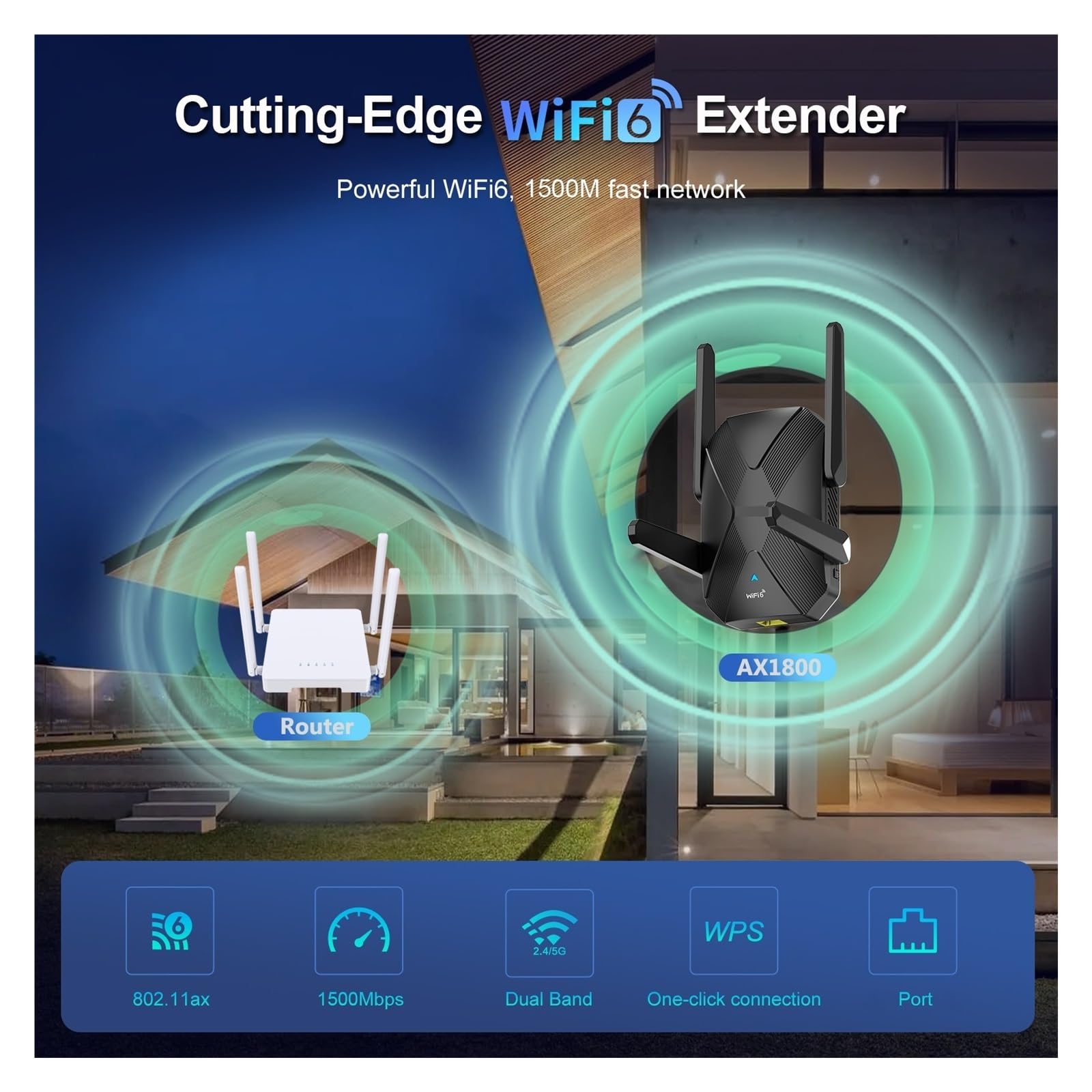 Ripetitore WiFi 6 Dual Band 2G E 5GHz, Antenna 4 * 3dBi, Segnale A Lunga Distanza, Amplificatore Di Potenza Copertura più ampia