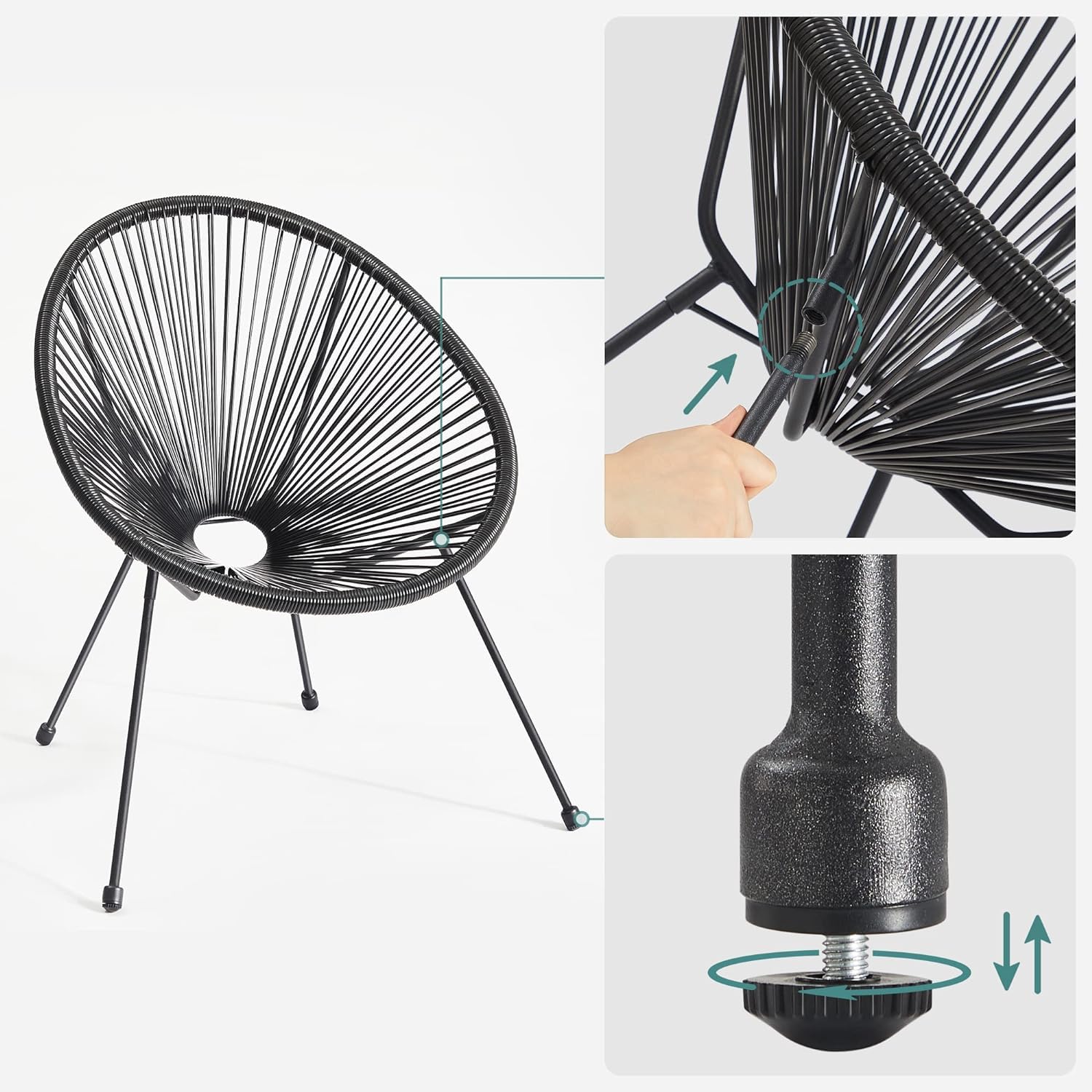 BERARDI | Sedia lounge EGG acapulco da interno ed esterno, design ergonomico in polyrattan nero e struttura in acciaio impermeabile e resistente, Colore nero, Nuova edizione