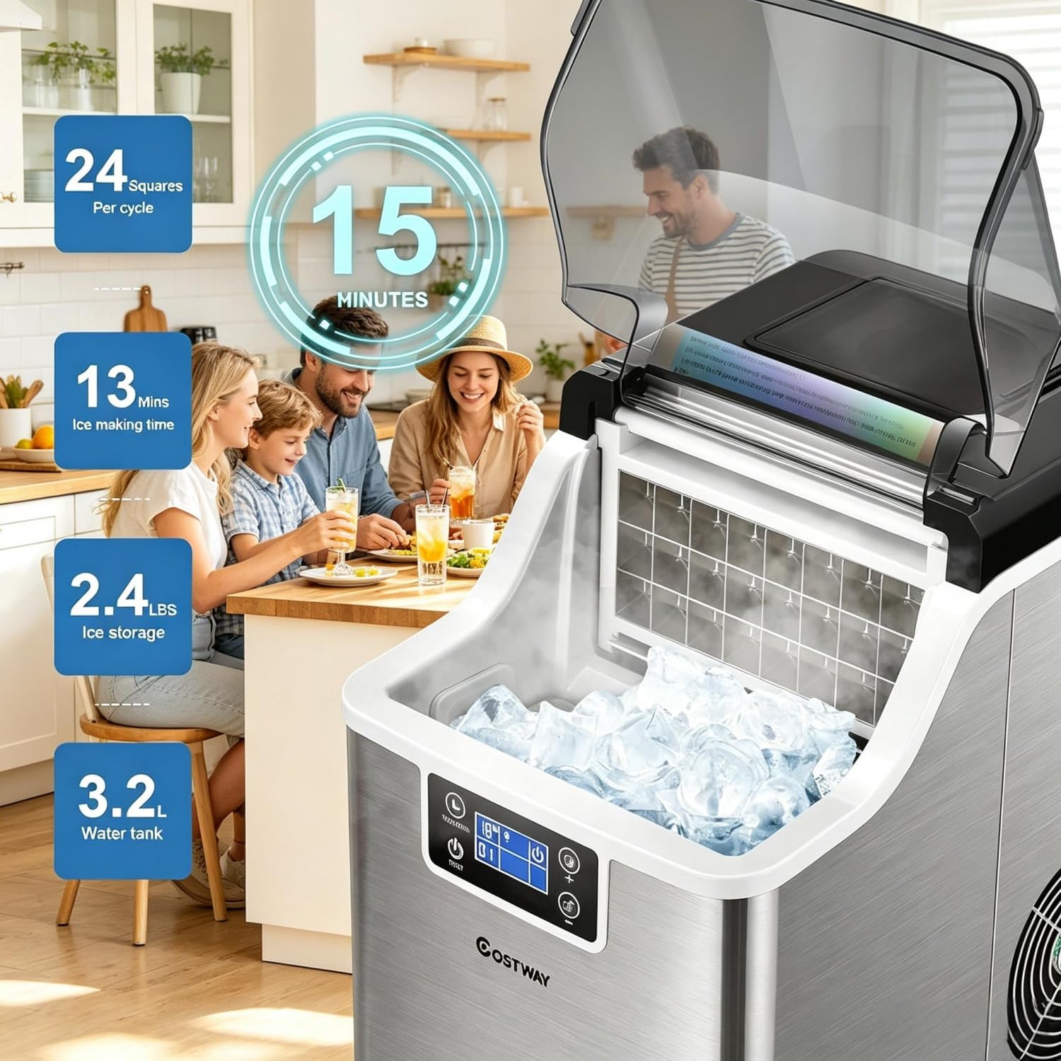 Máquina de hielo, máquina de hielo transparente de sobremesa, 35 kg/día con función de autolimpieza y grosor de hielo personalizable - Portátil para el hogar, la oficina y el bar al aire libre.