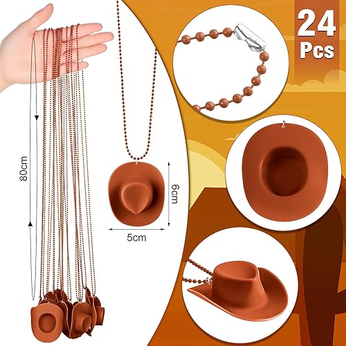 Miniatura 9 de Tudomro 24 collares de sombrero de vaquero de vaquera, recuerdos de fiesta de vaquero, mini sombreros de vaquero, collares con cuentas de sombrero