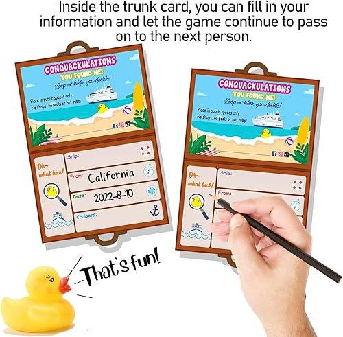 Miniatura 5 de Patos de goma de crucero para crucero, tarjeta de juegos de patitos, 20 patos de goma, 20 etiquetas de pato, 20 bandas de goma, 3 x 4.7 pulgadas,