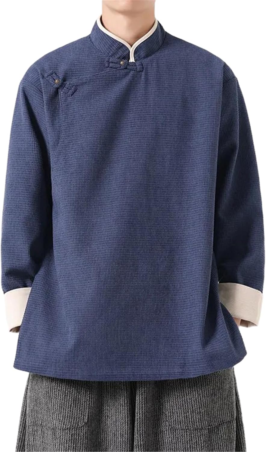 Chinese Style Stand-Up Collar Slanted Jacket Loose Tang Jacket Chinese Retro Kung Fu Tai Chi Mens Top