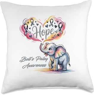 HOPE bells palsy Awareness Elephant and gray Ribbon Throw Pillow