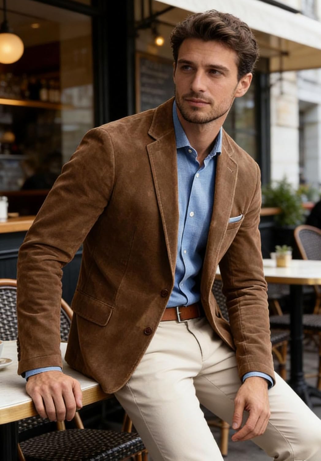 VENNYNG Men's Faux Suede Blazer Jacket Spring Fall Business Attire Party Fashion Casual Sport Coat Western - Image 4