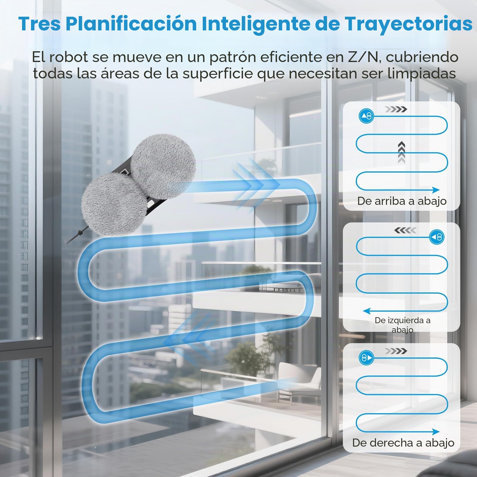 Robot Limpiacristales, 8000Pa Robot Limpia Cristales Ventanas avec Sistema de Pulverización Bidireccional, Navegación Inteligente y Seguridad Anticaídas, Mando, para Todas Las Superficies Lisas