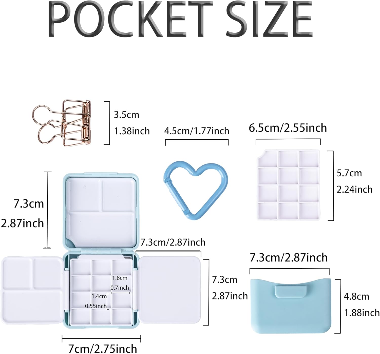 WTYONZEL Travel Pocket Watercolor Set, Artist Outdoor Sketch Kits with 24 Well Palette,3 Foldable Palettes,Clip-on Washing Bucket,Silicone Bag,Ideal for Outdoor Sketch Artists(Blue)