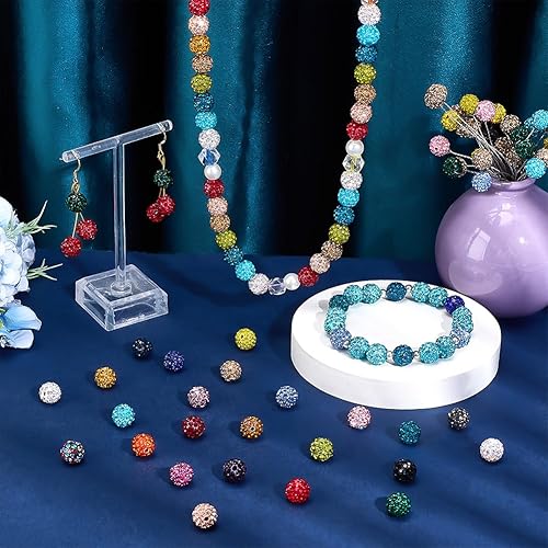 Miniatura 136 de Pandahall - Bolas de arcilla de 10 mm, tipo discoteca con 100 unidades, cuentas de polímero de arcilla con diamantes de imitación, creaciones