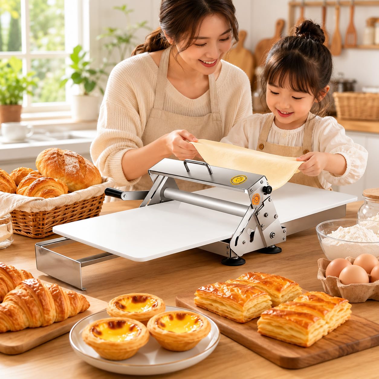 cendbirut Folding Dough Sheeter, Manual Countertop Dough Sheeters, Commercial Home Bakery, Food-Grade Stainless Steel Dough Roller Machine for Pizza Dough, Cookies, Pastry Baking