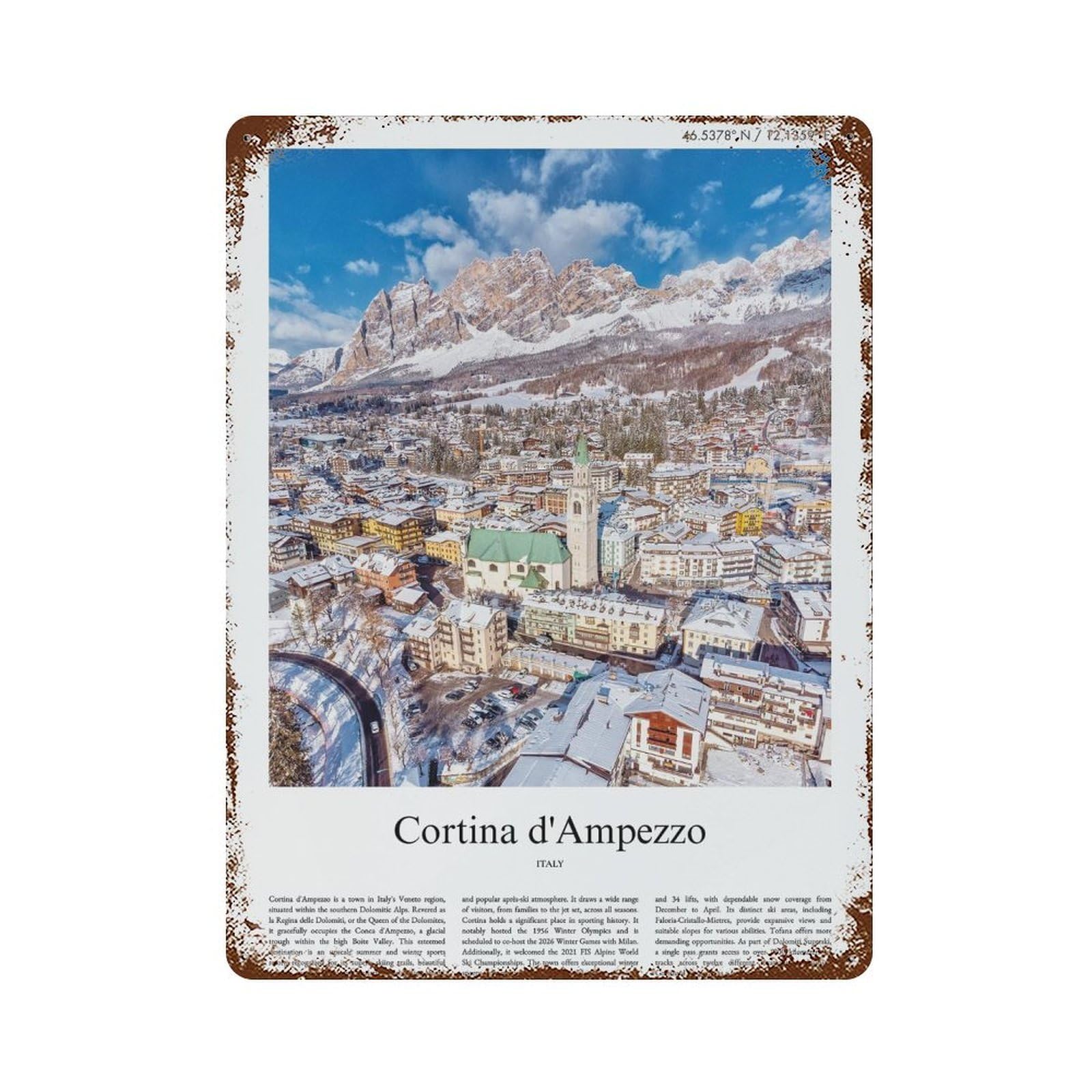 xiaoxiaoshen Cortina D'ampezzo Italy City Scenery Wall Decor Art Metal Tin Poster Modern Home Decor Art Home Bar Shop Decorations Vintage Sign 40x30cm