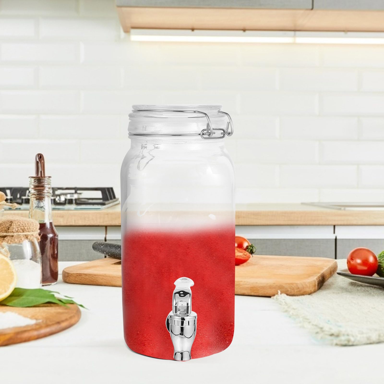MAGICLULU Dispensador de Bebida de Cristal con Grifo de 2l, Diseño Conveniente y Material Vidrio para Uso en Cocina y Eventos en Casa