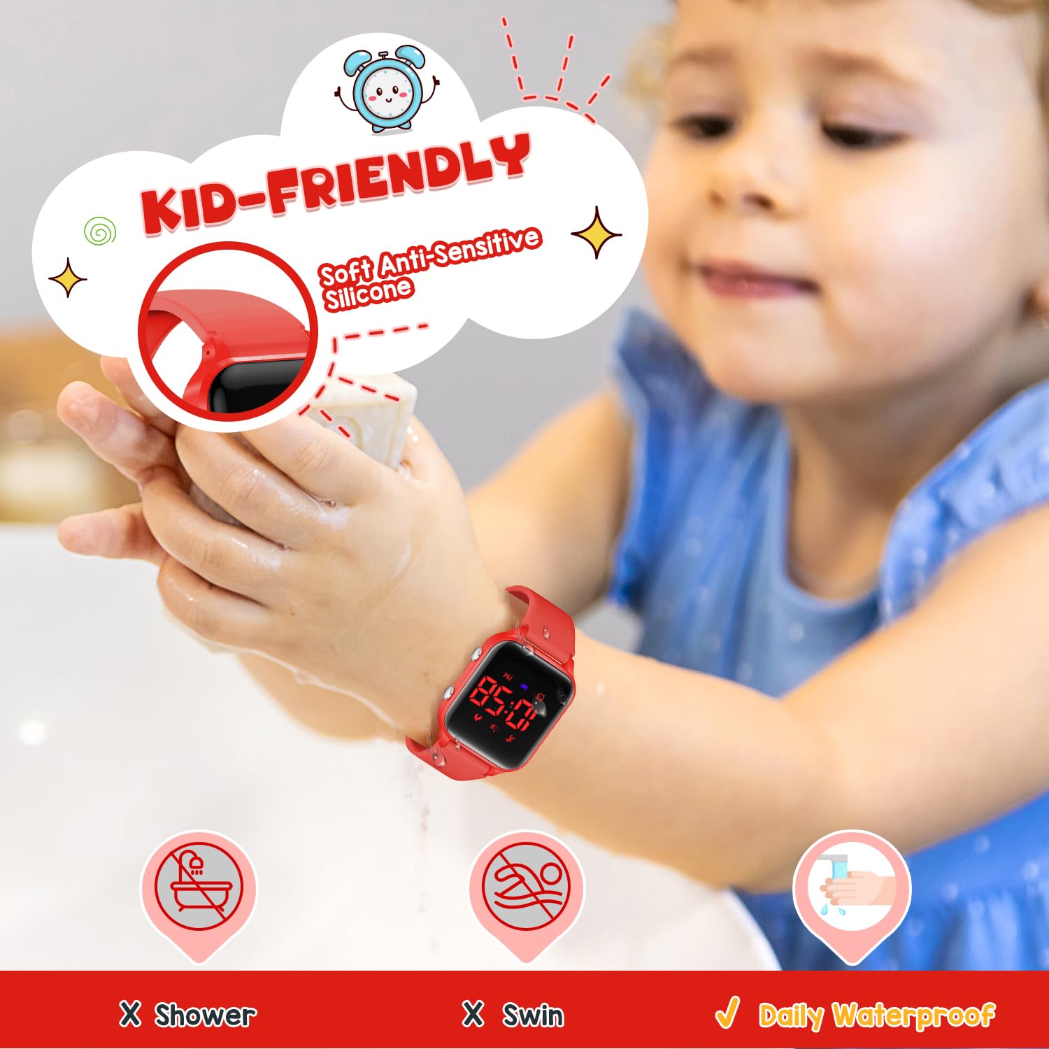 Orologio digitale per bambini per ragazzi e ragazze, orologio sportivo con fitness tracker, contapassi, sveglia, cronometro, senza bisogno di app, impermeabile, regalo per adolescenti, studenti,