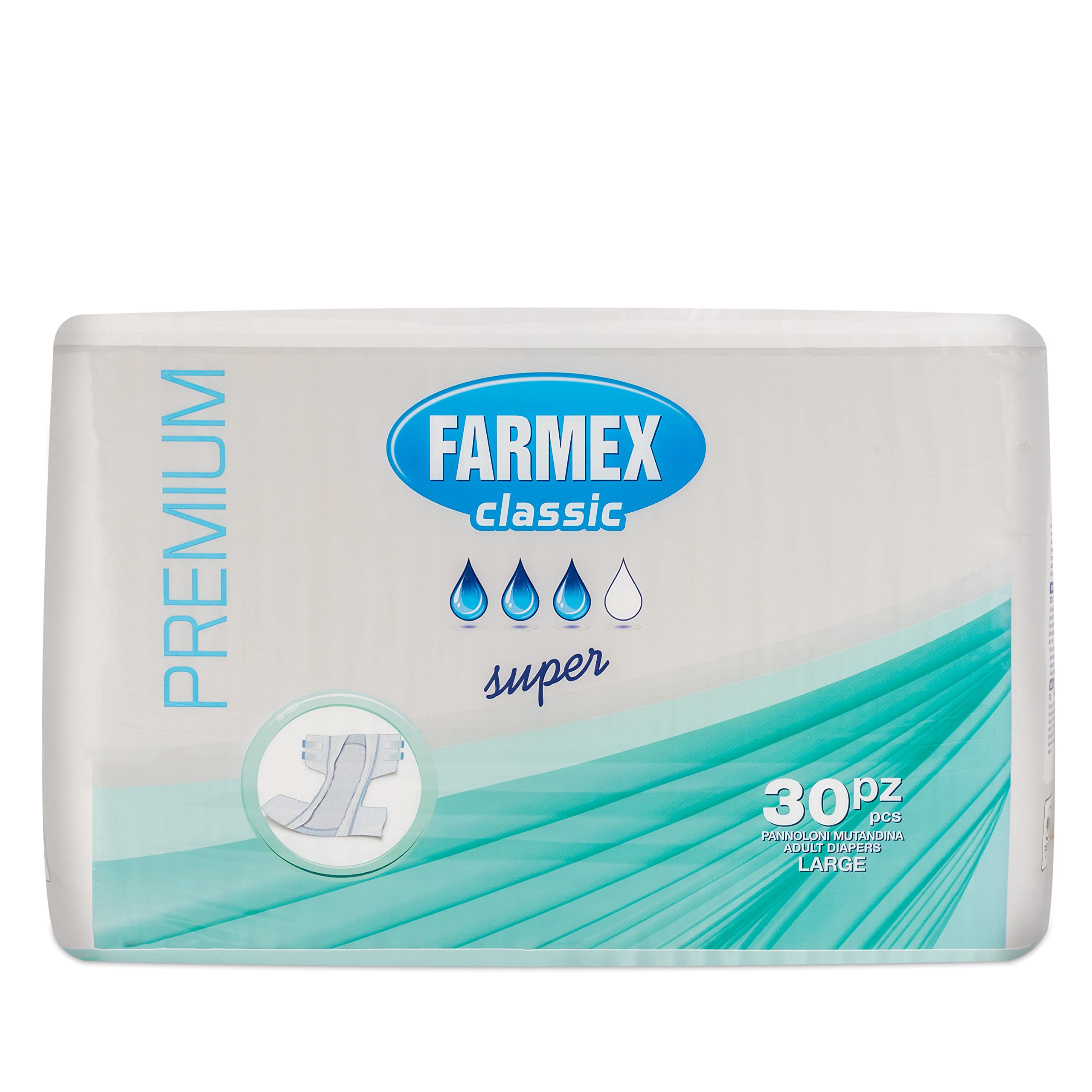Farmex - Pañales para Adultos - Pantalones Bragas Absorbencia SUPER - TNT Super Absorbente, Sin Látex, Transpirable e Hipoalergénico - Delicado en la Piel - Talla M - 30 Piezas