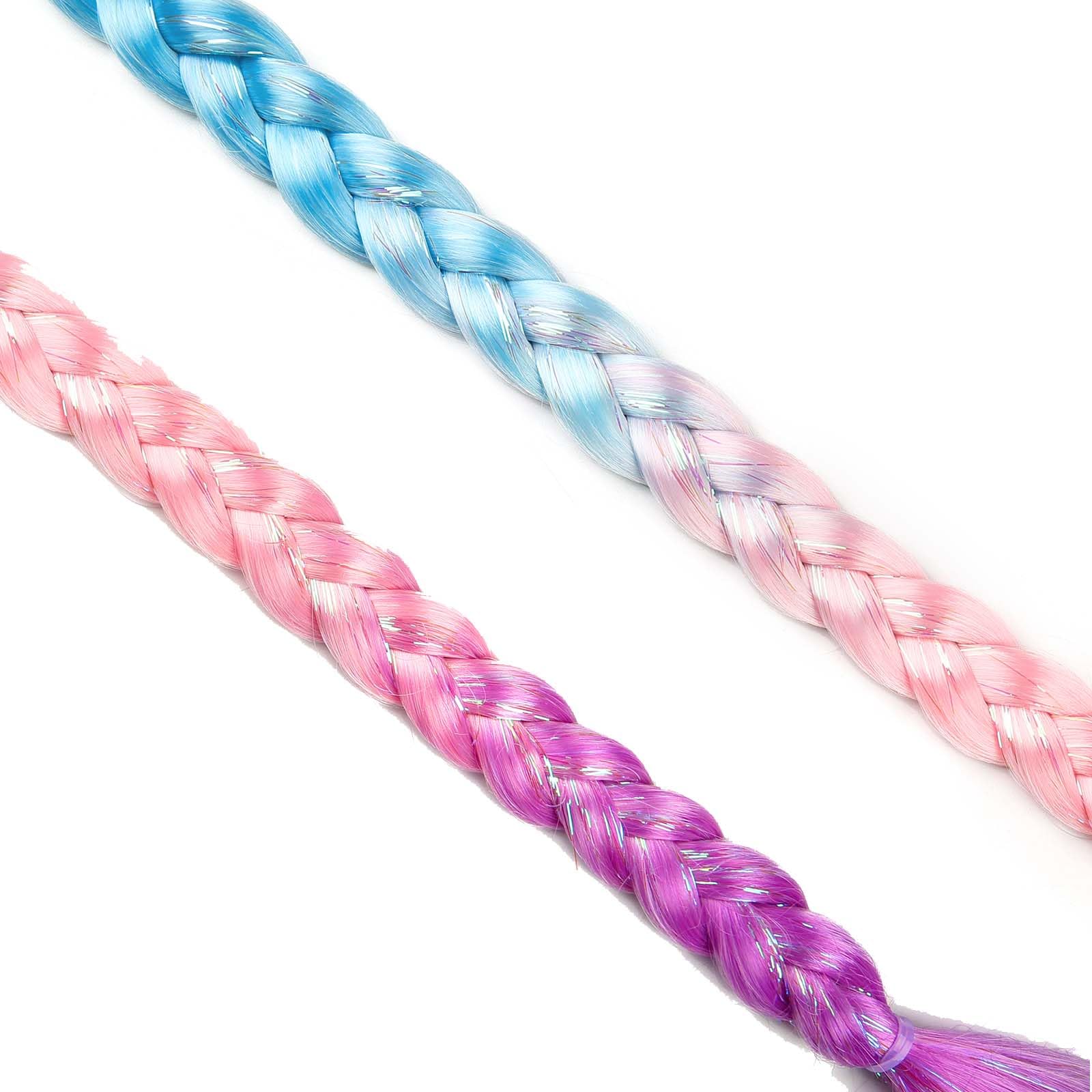 Rainbow Ponytail Extensions With Hair Tie 2 Packs 40g/Pack Coloured Hair Extensions for Braiding 18 inch Colorful Ombre Mermaid Pony Tail Synthetic Hair Extensions for Girl Women SS32 - Image 4