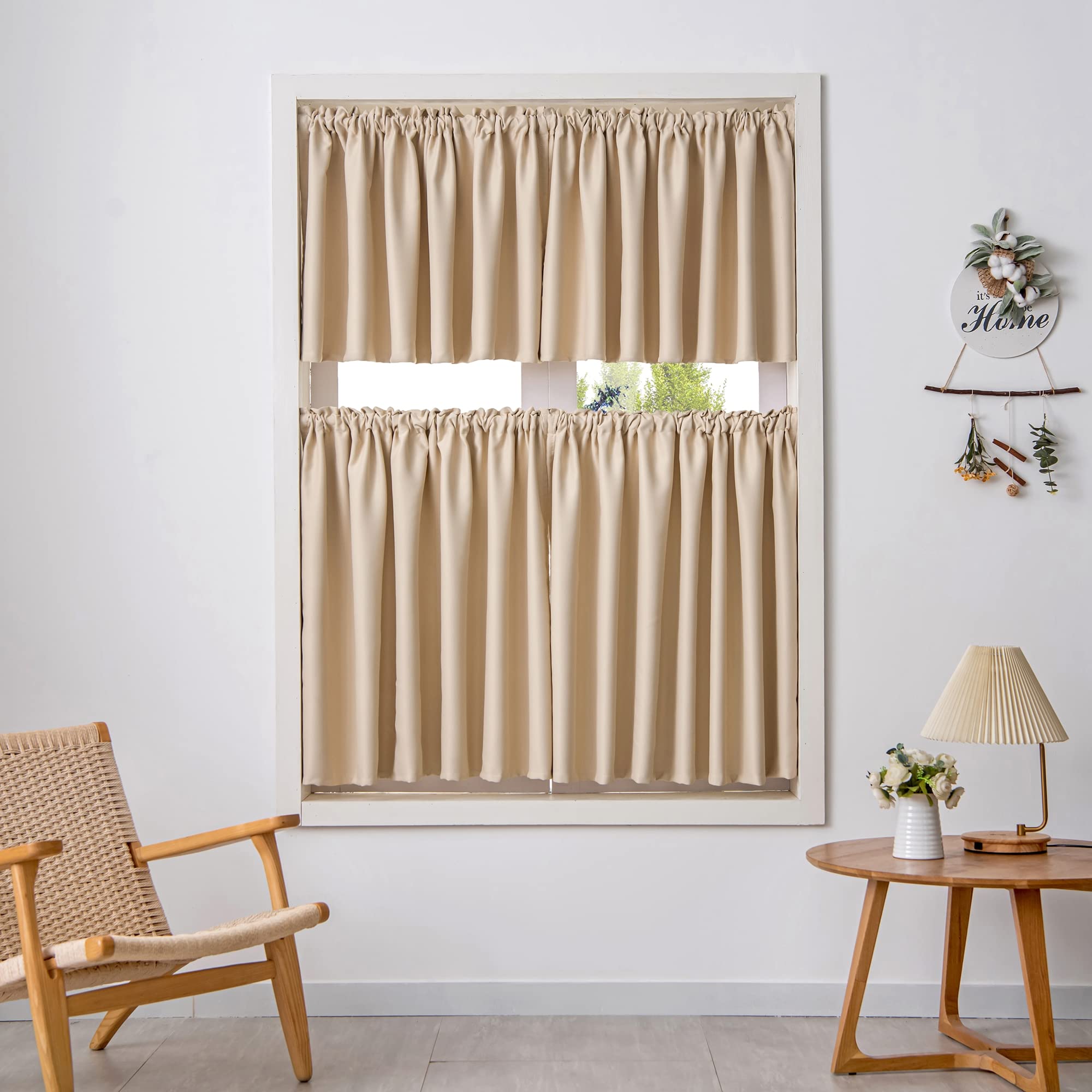 Tende oscuranti a 2 pannelli, per caffè, tenda corta, per cucina, bagno, lavanderia, balcone, beige, 130 x 41 cm